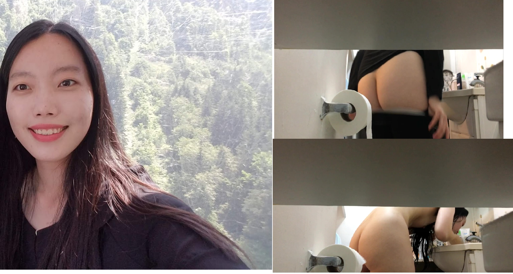 Nude Asian sister in bathroom