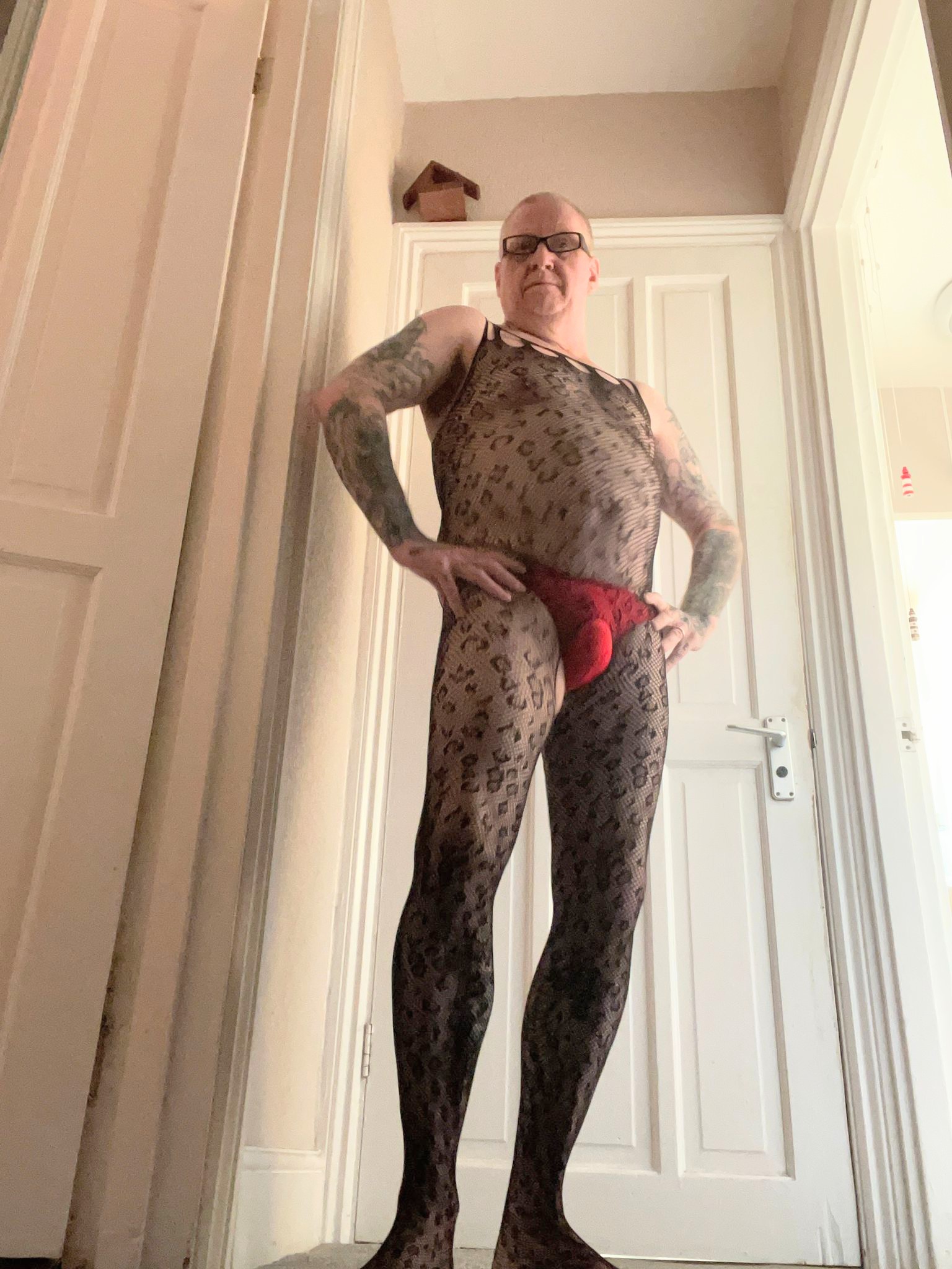 David Cook wearing body stockings and panties