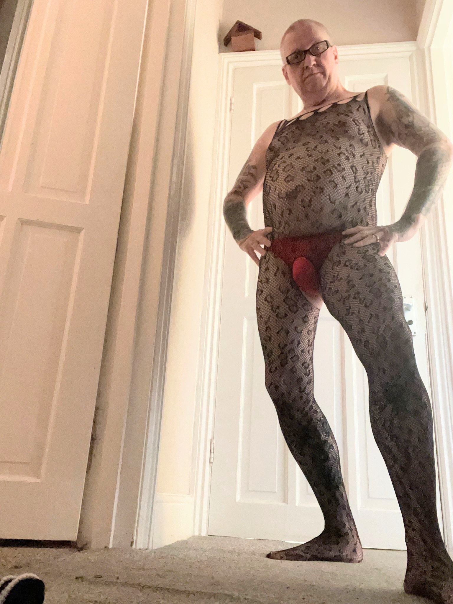 David Cook wearing body stockings and panties