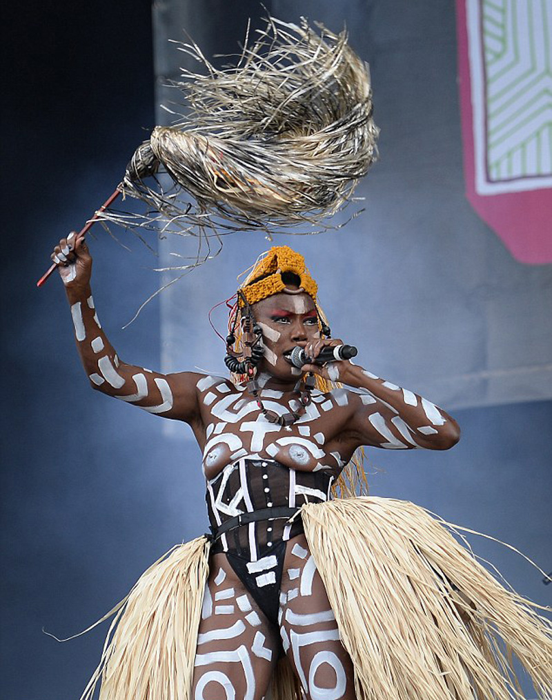 Grace Jones Topless and Painted on Stage