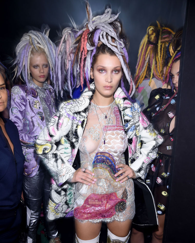 Bella Hadid Braless in See Through Dress for Fashion Week