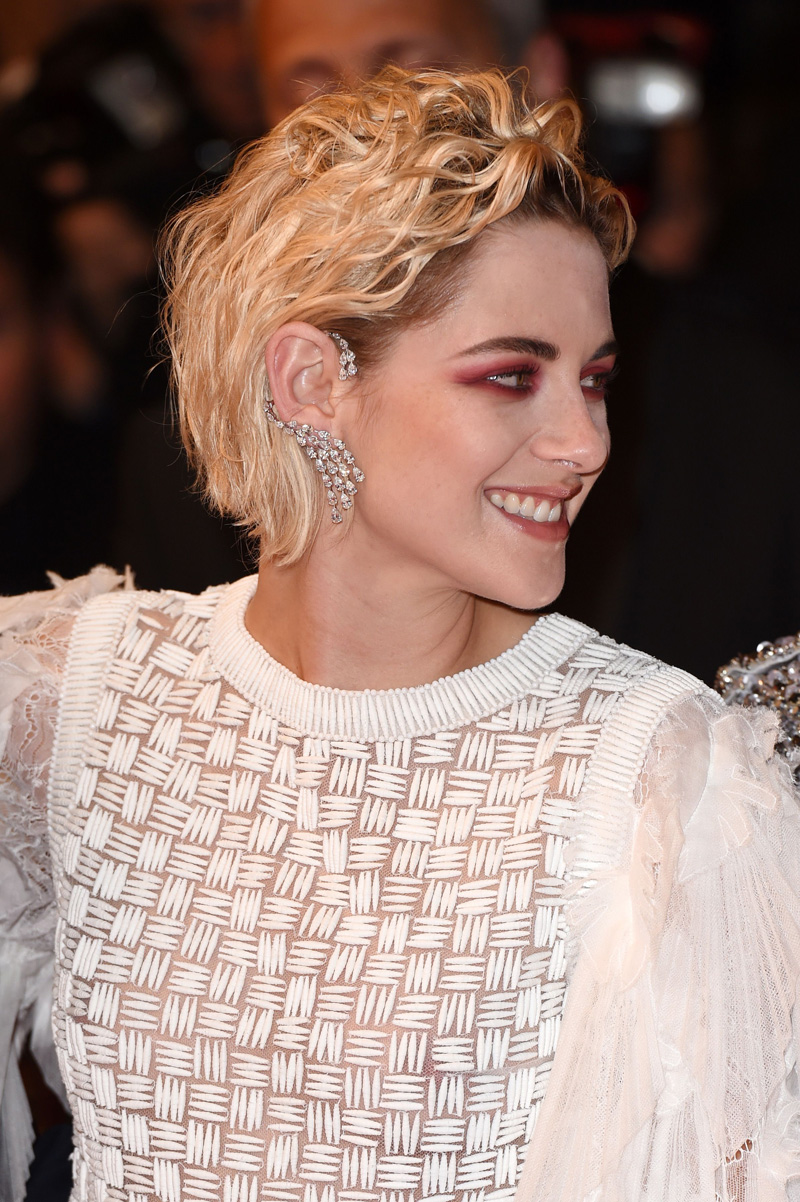 Kristen Stewart No Bra in See Through White Mini Dress