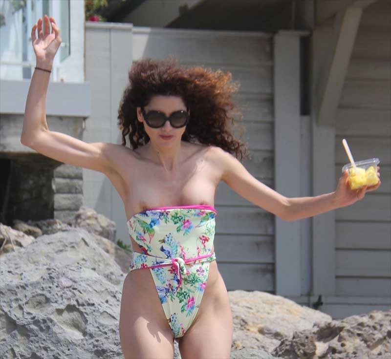 Blanca Blanco Nipples Slip Out of her One Piece Bathing Suit