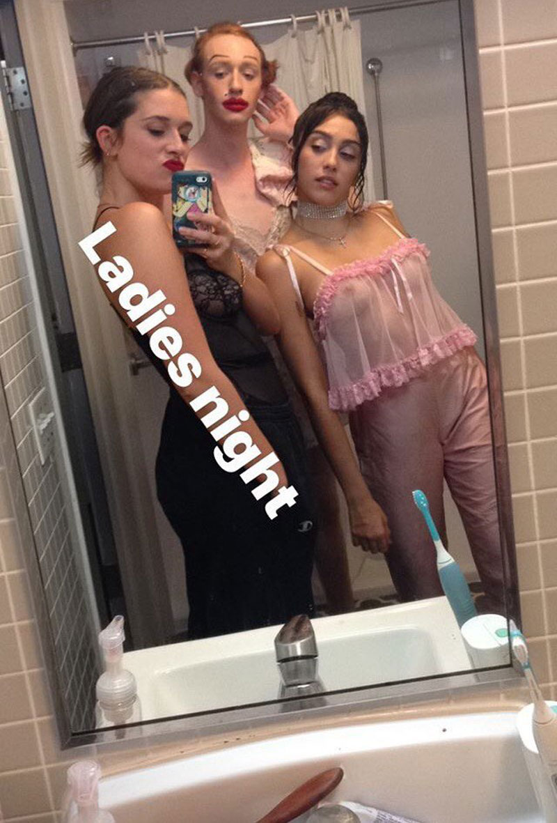 Lourdes Leon Braless in See Through Top with Friends