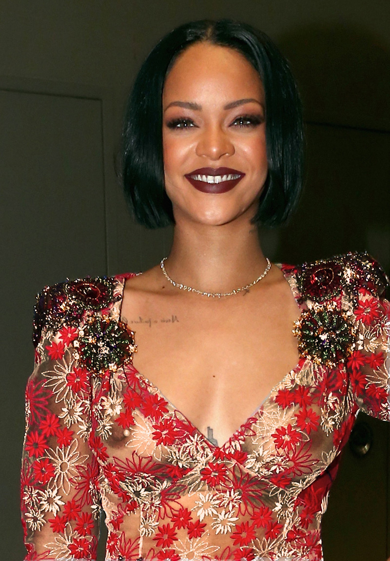 Rihanna Braless in Totally See Through Dress