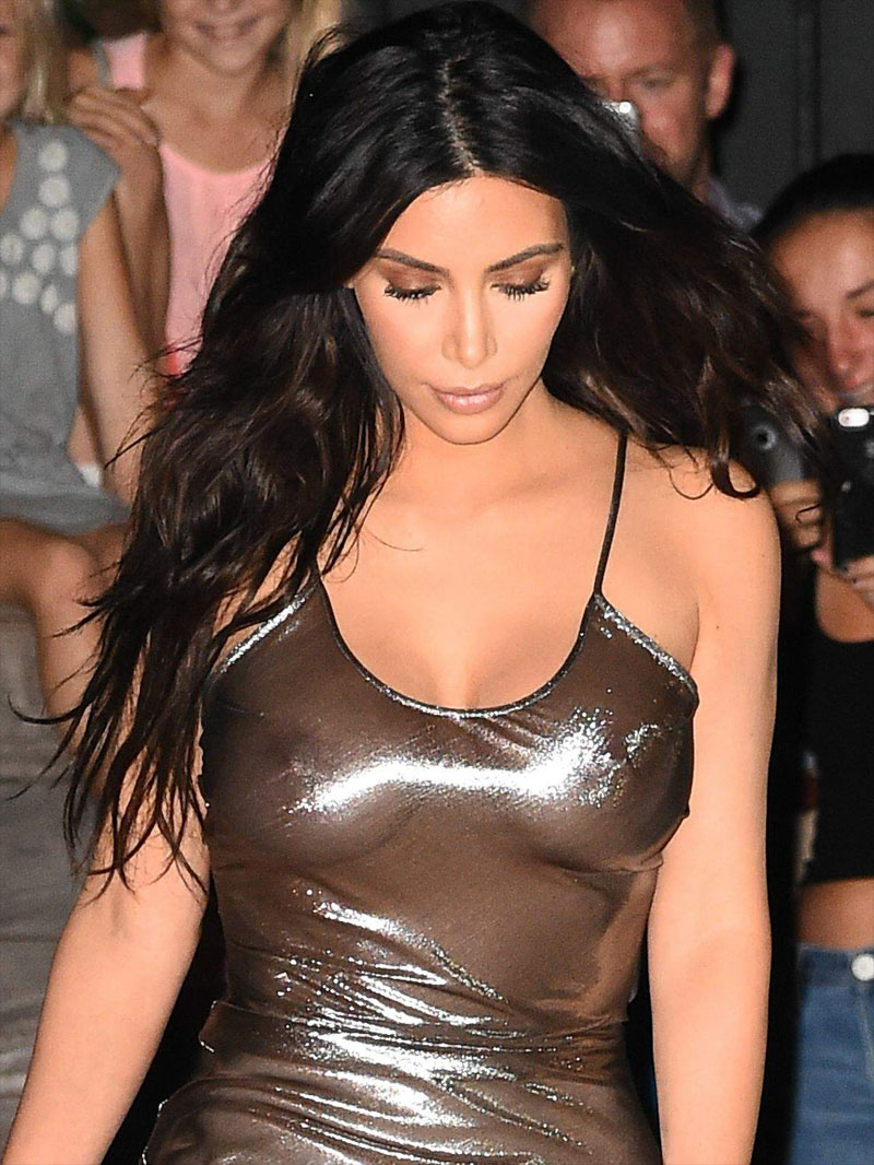 Kim Kardashians Big Boobs in Sheer Metallic Dress