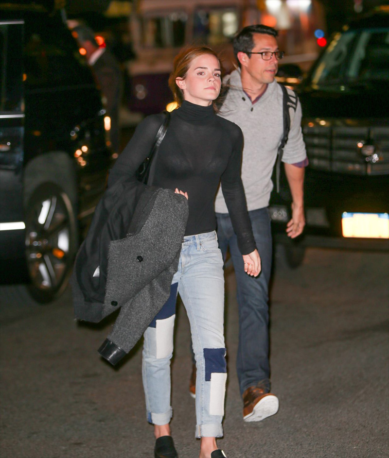 Emma Watson Bra in See Through Turtle Neck