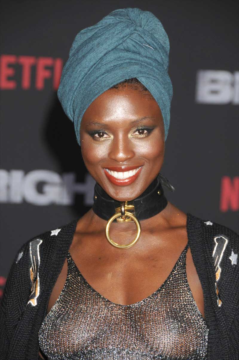 Jodie Turner-Smith Braless in Metal Mesh Bra