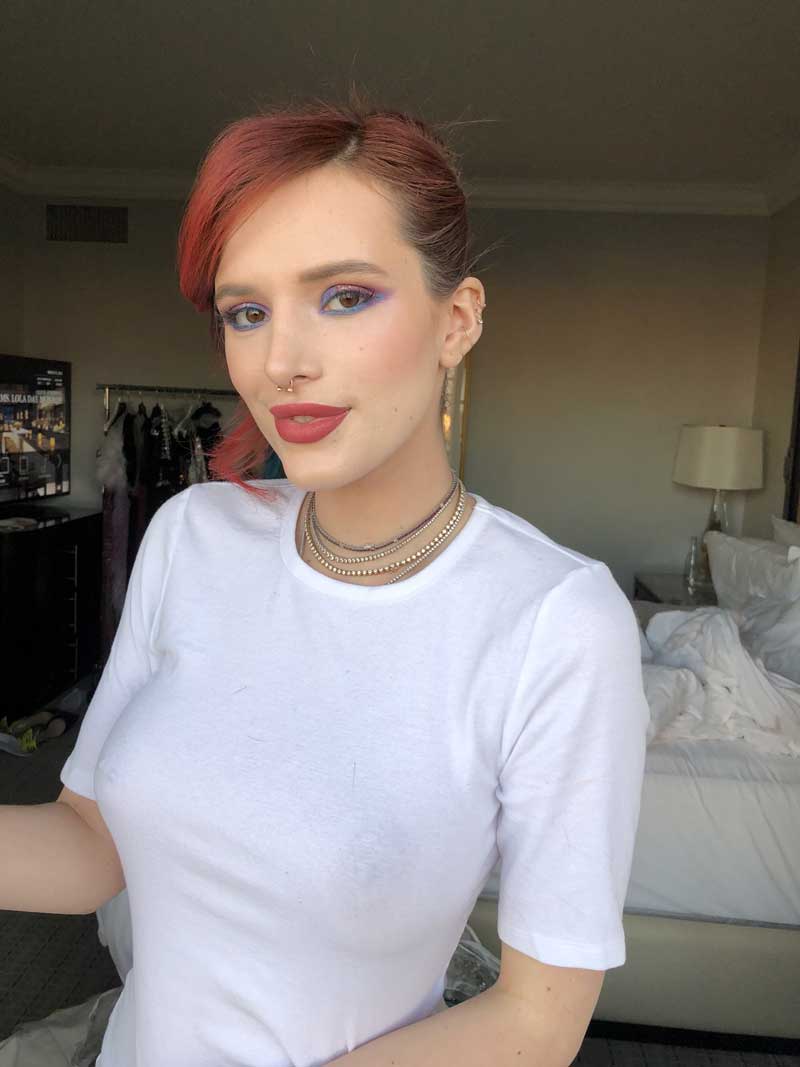 Bella Thorne Braless Nips in White T-Shirt