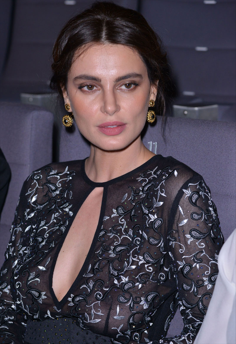 Catrinel Menghia Braless in See Through Evening Gown