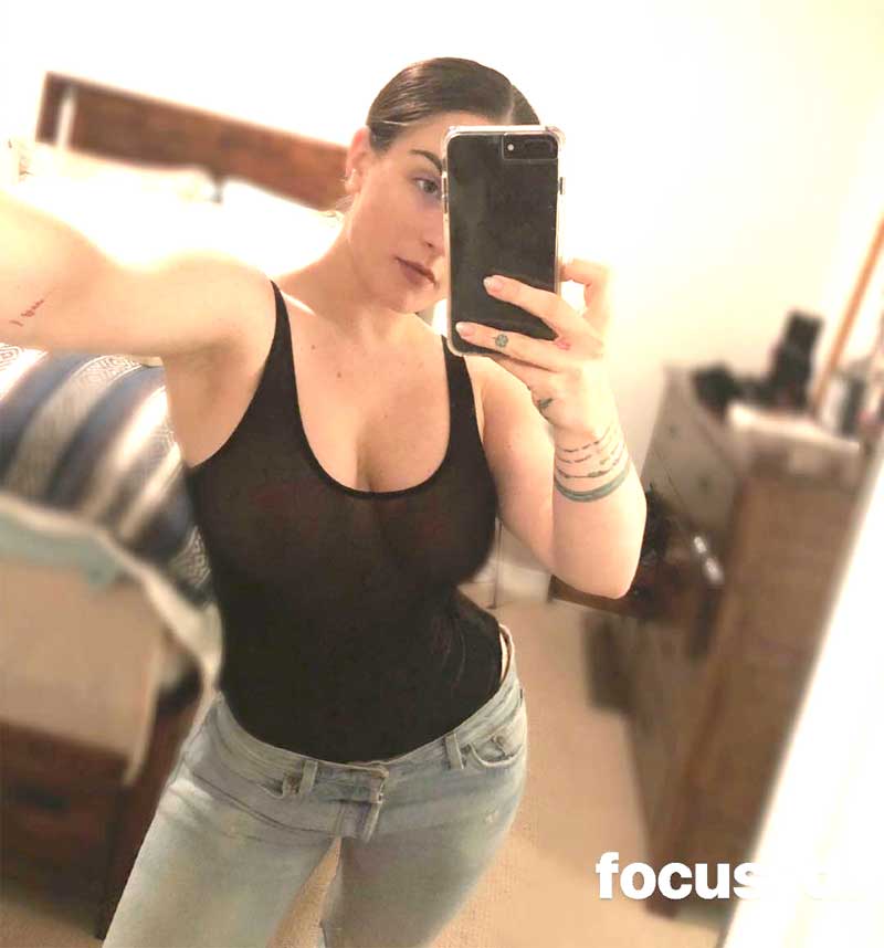 JoJo Levesque Braless in Slightly See Through Tank Top