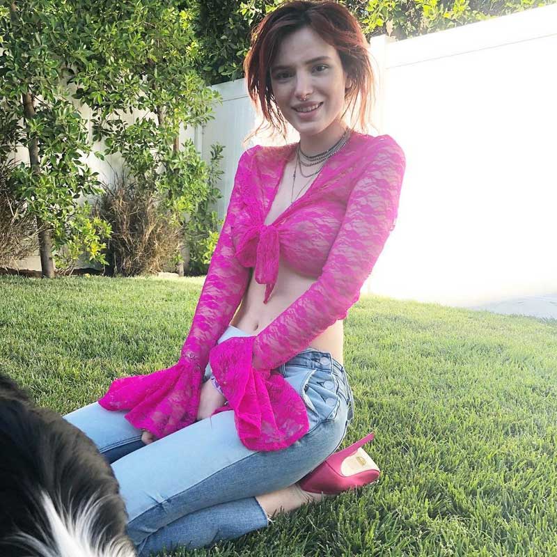 Bella Thornes Nipples in Pink Lace Top
