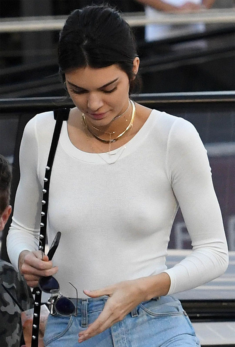 Kendall Jenner See Through to Nipples in White Top