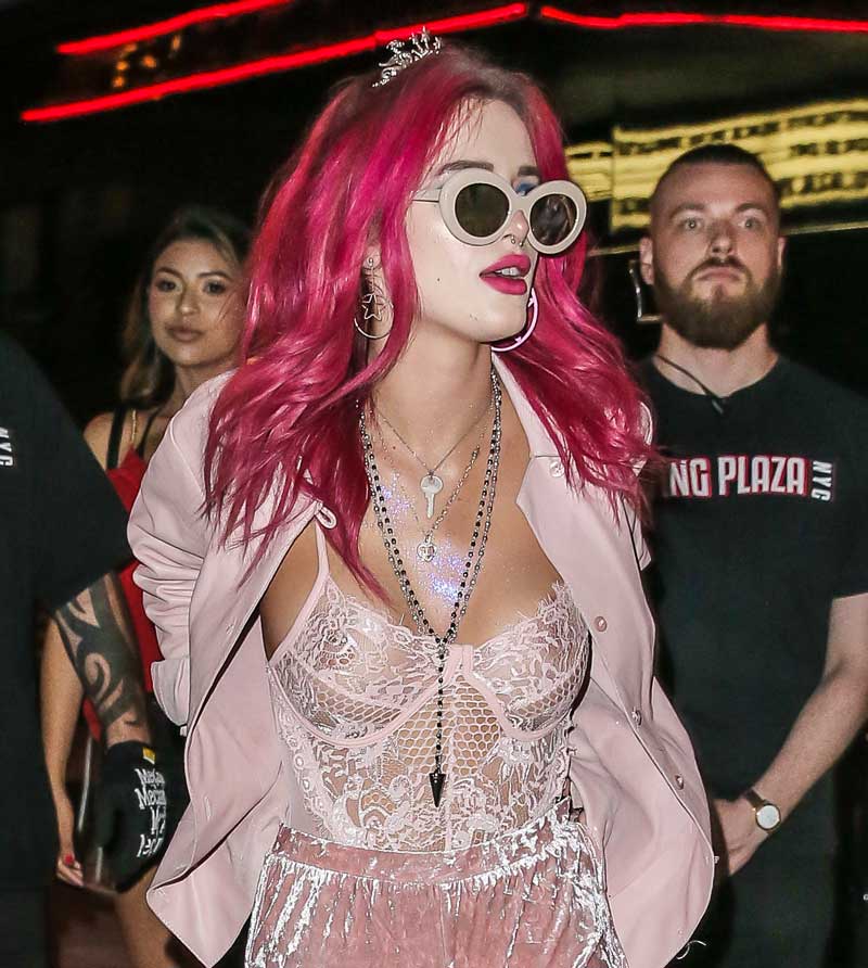 Bella Thorne Braless in See Though Lace Corset