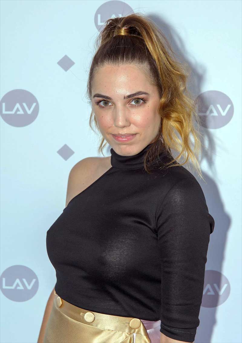 Amber Le Bon Braless in See Through Top