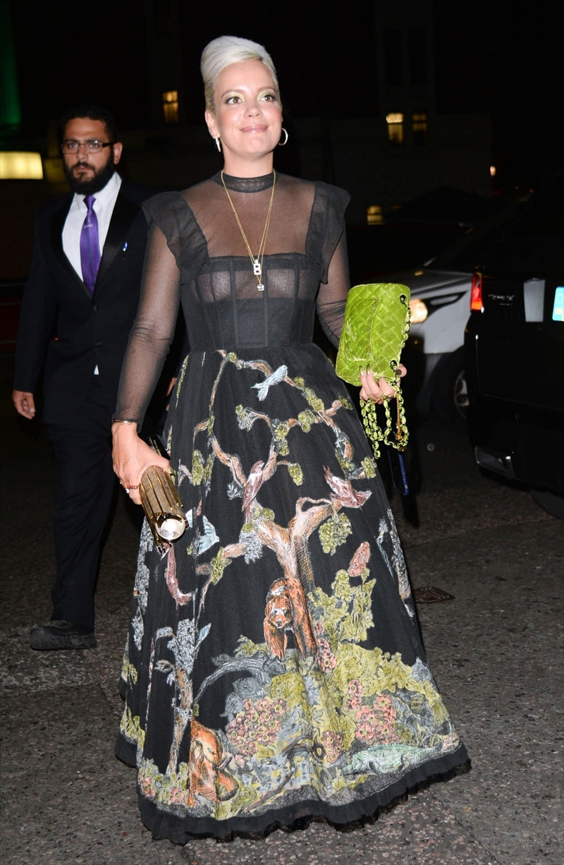 Lily Allen Nipples in Black Lacy Dress