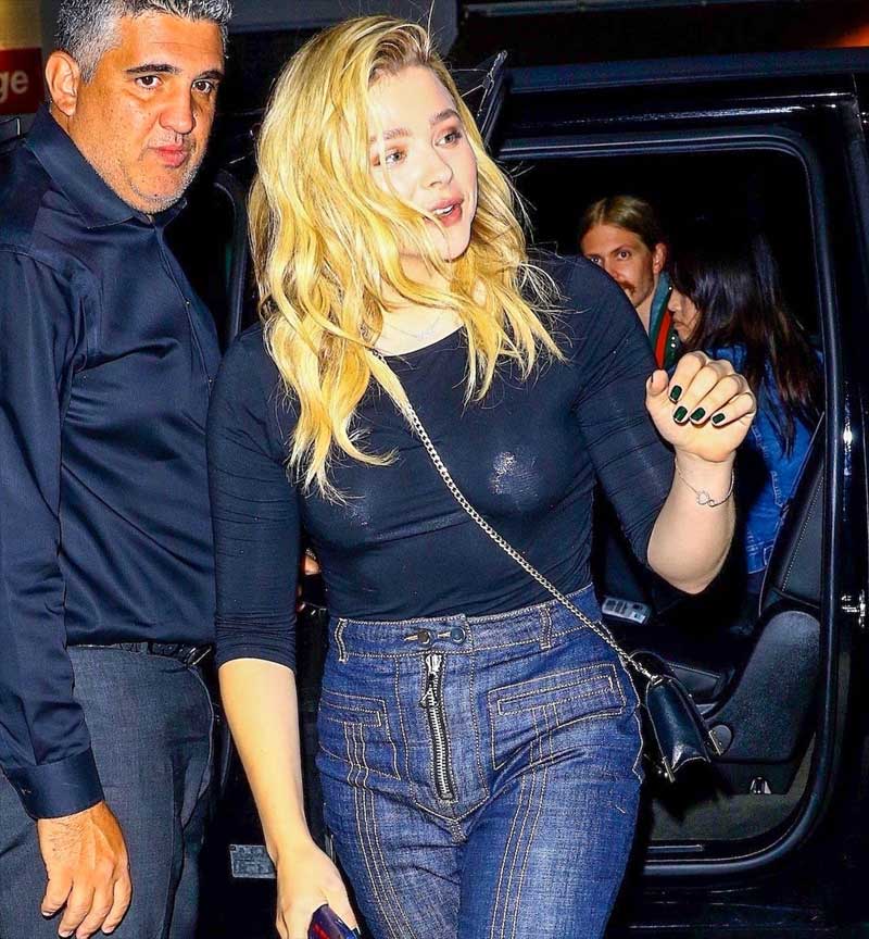 Chloe Moretz Flower Pasties in See Through Top