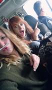 2 young cheeky sluts flirting with old man in a truck