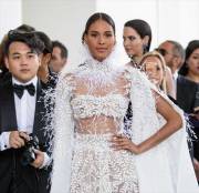 Cindy Bruna Braless in Lacey White Gown