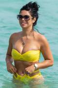 Suelyn Medeiros Brown Nipples in Wet Yellow Bikini