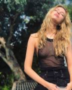 Stella Maxwell Nipple in Black Mesh Tank Top