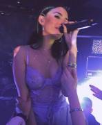 Madison Beer Nipple in Lacey Purple Corset