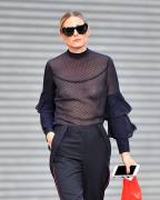 Olivia Palermo Braless in See Through Lace Blouse