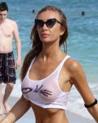 Laura Cremaschi Wet See Through Tee on the Beach