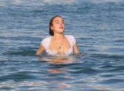 Lindsay Lohan Areola Peek in the Surf
