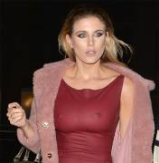 Ashley James Nipples in See Through Burgundy Dress