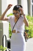 Kendall Jenner Braless in See Through White Shirt