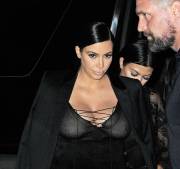Kim Kardashian Pokies Through her Bra in Sheer Dress