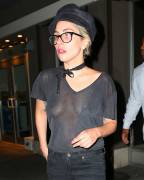 Lady Gaga Braless in See Through Black Tee