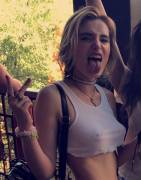 Bella Thorne Nipples in Braless Cutoff White Wife Beater