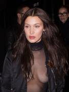 Bella Hadid Braless in See Through Mesh Top