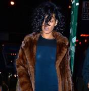 Rihanna Braless in Sheer Blue Dress