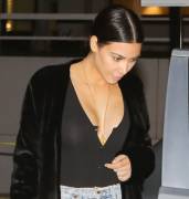 Kim Kardashian Braless in Slightly See Through Black Top