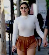 Ariel Winter Nipples in Slightly See Through White Top