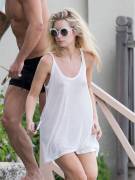 Lottie Moss Braless in See Through White Tank Top