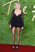 Anja Rubik Slight Nipple Peek in Lacy Black Gown