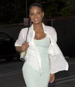 Christina Milian Braless in Tight White Top