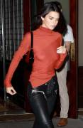 Kendall Jenner in a See Through Sweater and Leather Pants