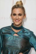 Ashley Roberts Braless in See Through Green Dress