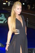 Paris Hilton Braless in See Through Black Lace Dress