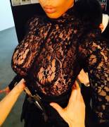 Nicki Minaj Nipples in See Through Lace Top