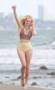 Ava Sambora Cameltoe on the Beach at a Photoshoot