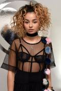 Ella Eyre Nipples in See Through Black Lace Bra