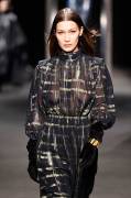 Bella Hadid Breasts in See Through Out on the Runway