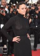Michelle Rodriguez Braless in See Through Dress on the Red Carpet