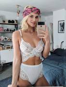 Ashley James Nipples in See Through White Lingerie